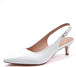 Low Kitten Heels Women's Slingback Dressy Pumps Pointed Closed Toe Ankle Strap Elegant Wedding Pumps Formal Comfortable Shoes
