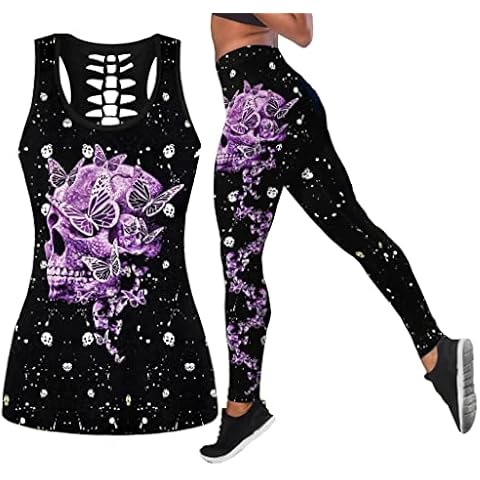 DRZHEAM Women's Sugar Skull Yoga Outfit Set Cover