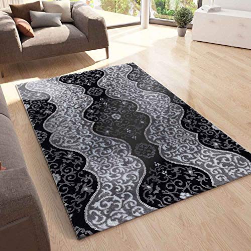 VIMODA Teppich kurzflor Moderner Orientteppich mit Glitzergarn in Grau Anthrazit Weiß, für...