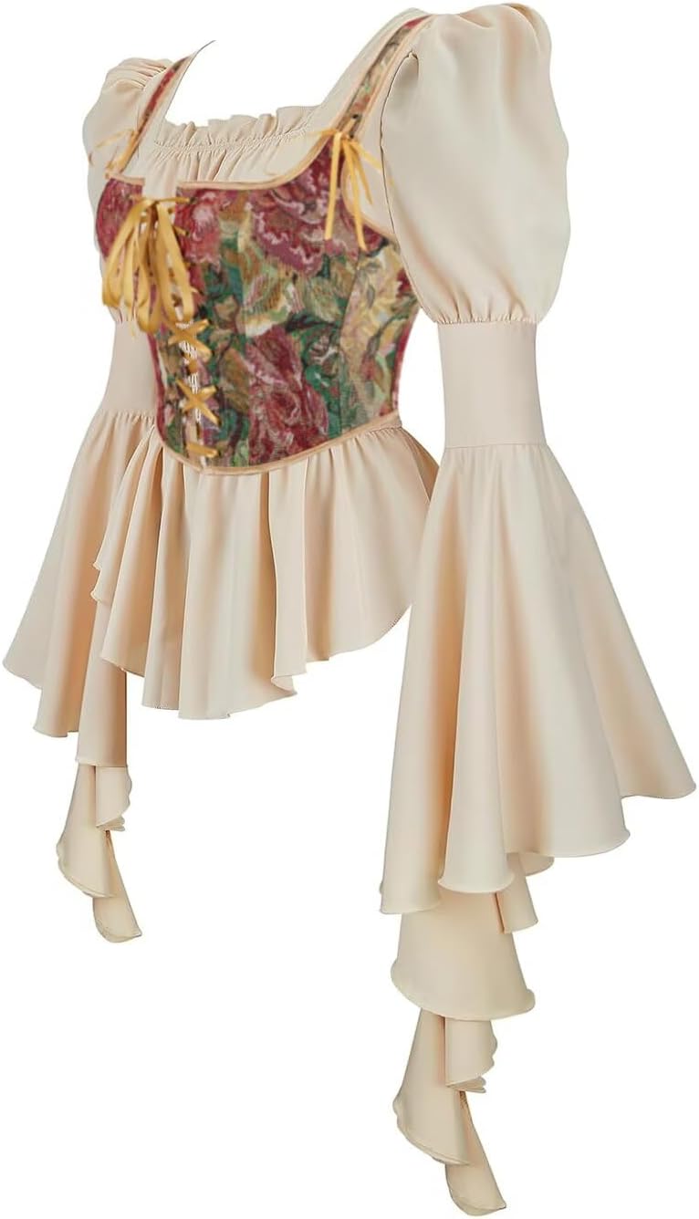 Women 2 Piece Renaissance Corset Set Costume Outfit for Renaissance Faire