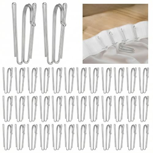 PRETYZOOM 50 Stück Gardinenhaken Metall, Faltenhaken, Edelstahl Vorhang Haken mit 4 Zinken, Vorhanghaken für Gardinen und Vorhangringe Schienen