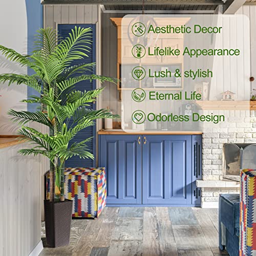 Image of 6ft Tall Triple Golden Cane Palm Artificial Tree Large Tropical Palm Tree UV Resistant Fake Plant in Pot for Indoor Outdoor Big House Living Room Outside Patio Office Home Decor (Set of 2)