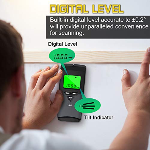 Stud Finder, Upgraded 6 in 1 Wall Scanner with 5 Scanning Modes & Digital Level to Scan Stud, Metal, AC Wire, Wood, LCD Display and Sound Warning for Easier Scanning (Grey) - Thumbnail 3