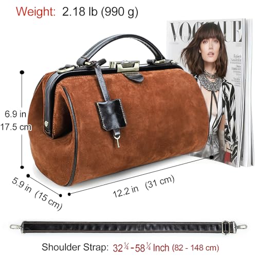 Image of CONTACTS Doctor Bag Purse for Women Luxury Leather Handbag with Lock Shoulder Bag Vintage Top Handle Bag