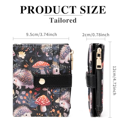 Image of GOIACII Small Wallet for Women Leather Bifold Zipper Coin Pocket RFID Blocking Cute Credit Card Holder Hedgehog Print