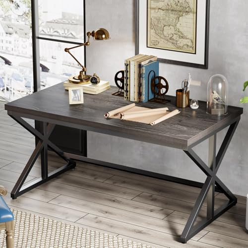 IBF 60 Inch Long Office Desk, Modern Metal Wooden Grey