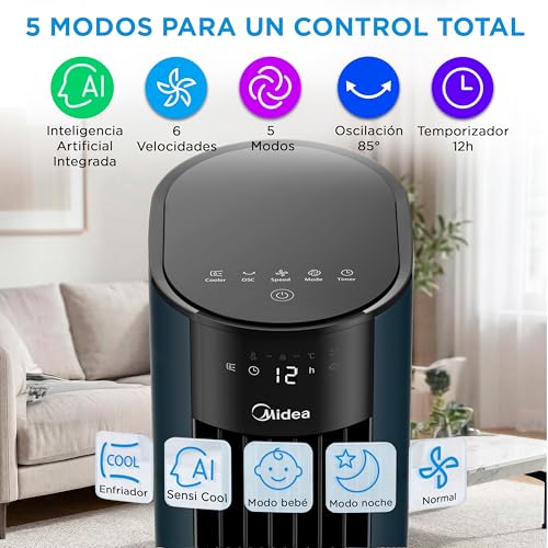 Miniatura 2 de Midea Climatizador Evaporativo 3 En 1 Con Control Remoto - Ventilador De Agua, Enfriador De Aire, Y Humidificador Con 6 Velocidades Y Oscilación 85 - Climatizador Frio Con Tanque De Agua 7l Y Filtro