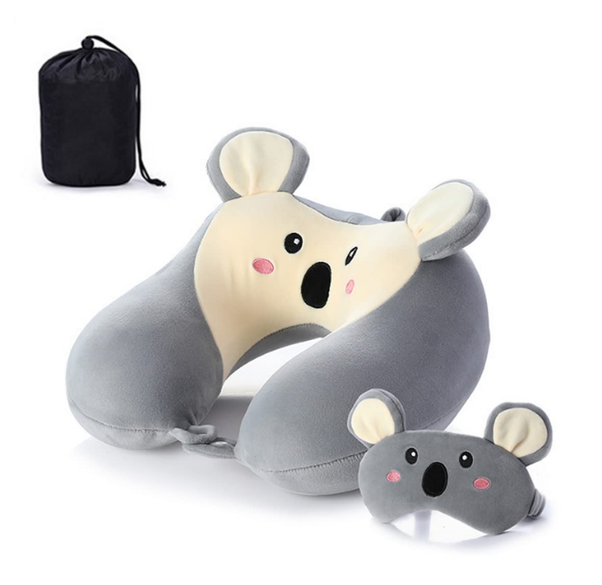 AOOPOO Memory Foam Travel Pillow Kids Neck Pillow Cute Animal Shape Neck Pillow Headrest Baby Travel Sleeping Pillow with Eye Cover Storage Bag for Home, Office, Camping, Travelling, Sleeping (Koala)