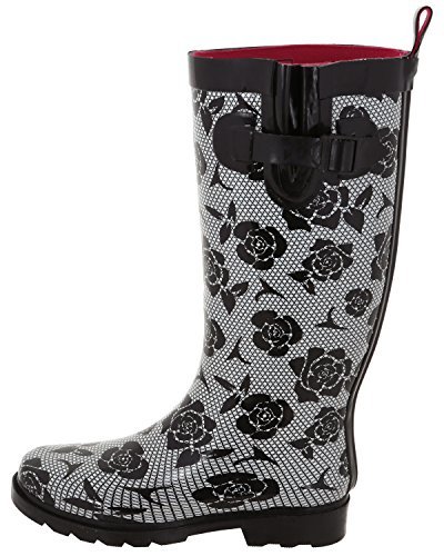 Capelli New York Ladies Shiny Lace & Roses Printed Tall Rainboot Black Combo 6 - Thumbnail 3
