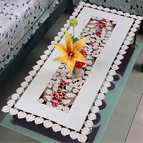 Lelehome 68" X 100" Oblong Beige Tablecloth, Vintage Classic Flower Embroidered Lace Cream Dining Table Cloth Big Table Top Cover, White Leaves #TOP3