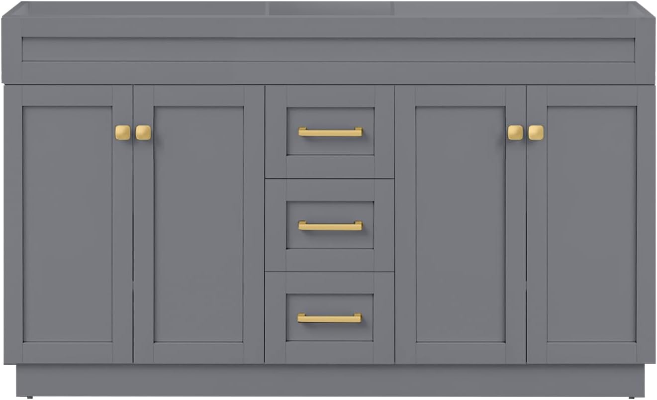 60" Bathroom Vanity Without Sink, Storage Design Freestanding Sink Cabinet, Quick Assemble Solid Wood Cabinet, with Metal Handles, 4 Soft Closing Doors | 3 Full Extention Drawers, Grey