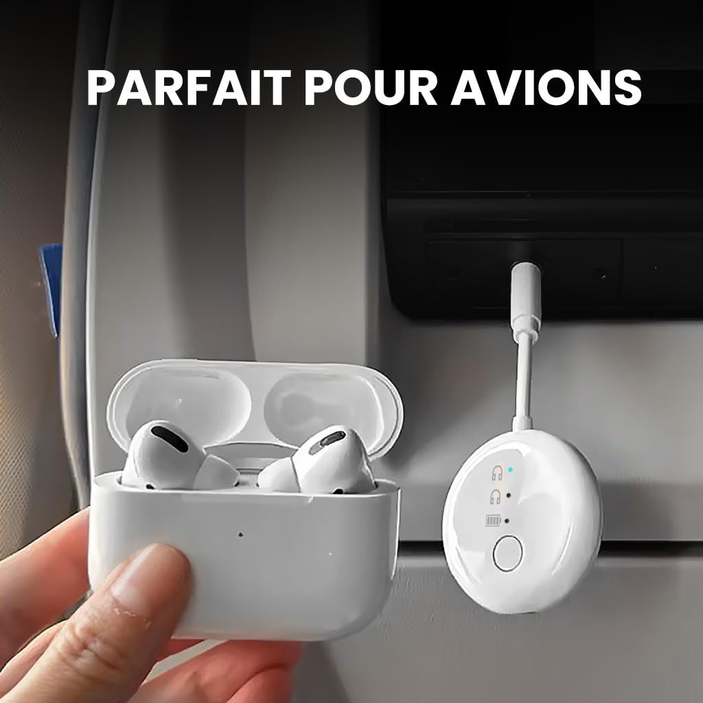 Avantree SoundJet R1 Adaptateur Avion Bluetooth aptX Adaptive 20 h Autonomie Transmetteur Audio sans Fil Puce Qualcomm Blanc