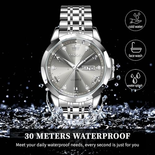 Image of OLEVS Watch for Men Diamond Casual Analog Roman Quartz Stainless Steel Waterproof Luminous Date Calendar Luxury Gifts Wrist Watch