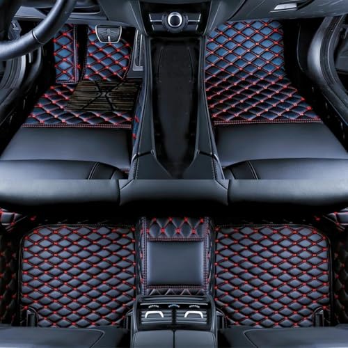WQHDG Leather Car Floor Mats for Land Rover Defender 110/130 L663 2020 2021 2022 2023 2024 2025, Waterproof Floor Mat Front Rear Row Carpet Protection Liners Car Floor Matts Accessories,Black Red