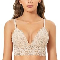 DOBREVA Sujetador Triángulo de Encaje Bralette para Mujer Beige