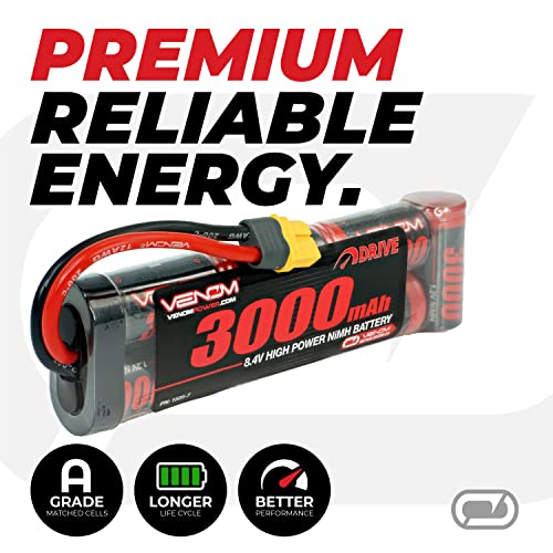 Venom Drive Series 7S 3000Mah 8.4V Nimh Battery - Includes 12 Awg Soft Silicone Wire Connector, Patented Universal Plug/Adapter System Compatible With Deans, Traxxas, And Ec3 Plug Types #TOP6
