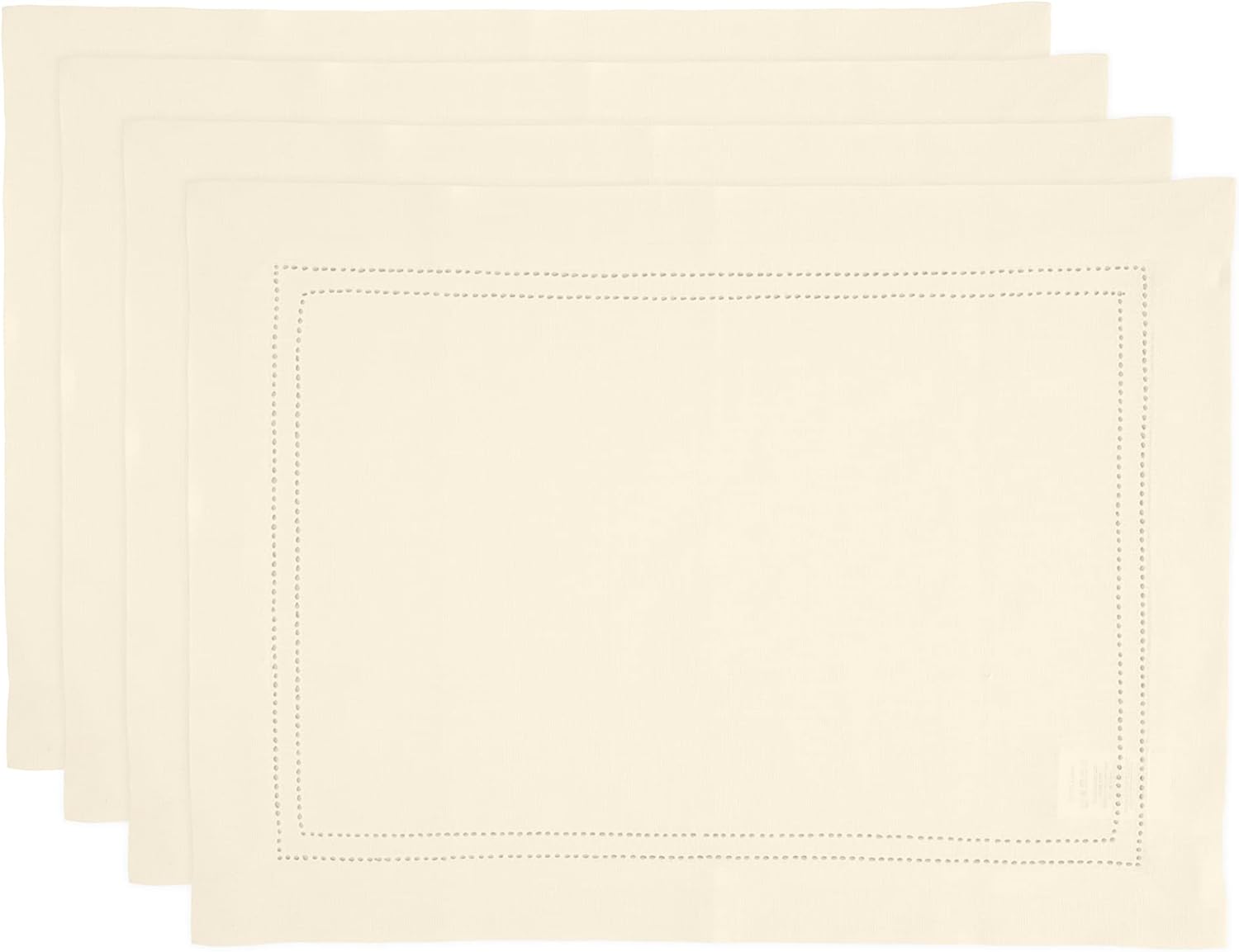 Solino Home Linen Placemats Set of 4 - Double Hemstitch Ivory Placemats 14 x 19 Inch - 100% Pure Linen Table Place Mats for Spring, Summer, Mothers Day