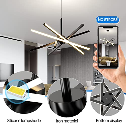 Lustre suspension LED noir 82W dimmable pour salle à manger avec télécommande