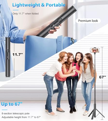 Image of 67 inch Phone Tripod Selfie Stick with Remote, Lightweight Travel Stand