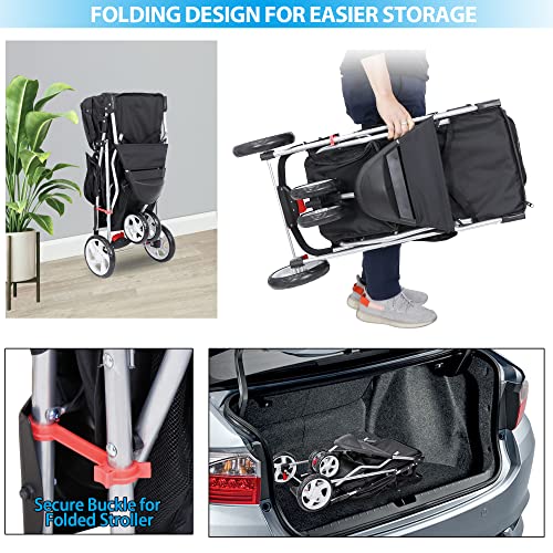 ZENY Foldable Pet Stroller, Cat/Dog Stroller with 3 Wheel, Pet Strolling Cart, Dog Travel Carrier with Storage Basket… - Image 5