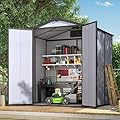 DNYKER 6x4 FT Resin Outdoor Storage Shed, All-Weather Plastic Garden Shed with Floor, Lockable Doors & Windows, Plastic Tool Shed for Poolside, Backyard, Patio