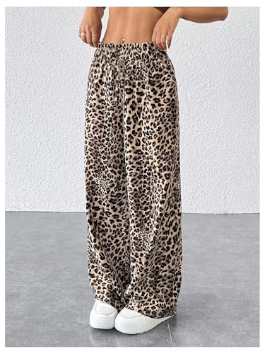 GORGLITTER Women's Leopard Cheetah Print Pants Trendy Animal Wide Leg Elastic Waist Drawstring Loose Joggers Pant4