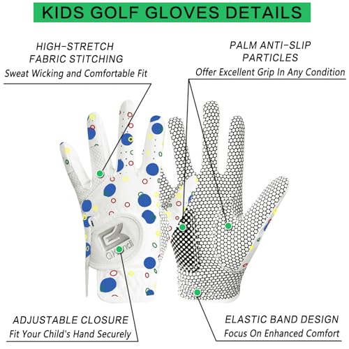 Kids Golf Glove Left Hand Value 1 Pack, Breathable Grip Soft Comfort Elastic Fabric Golf Gloves for Boys Girls Junior Youth Tooddler Pink Age 3-13