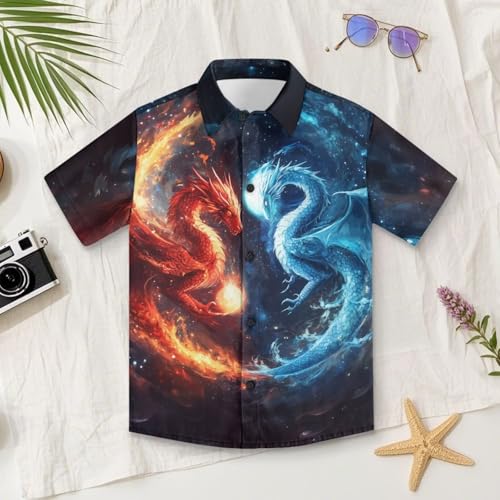 WELLFLYHOM Summer Shirt for Boys 1-16 Short Sleeve Top Graphic Kids Button Down Shirts Vacation Clothes for Travel Beach4
