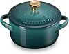 Le Creuset Stoneware Holly Collection Mini Round Cocotte, 8 Oz, Artichaut with Gold Knob