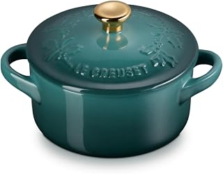 Stoneware Holly Collection Mini Round Cocotte, 8 Oz, Artichaut with Gold Knob