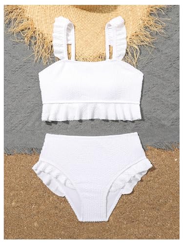 Image of Floerns Girl's 2 Piece Bathing Suit Ruffle Trim Summer Bikini Swimsuit