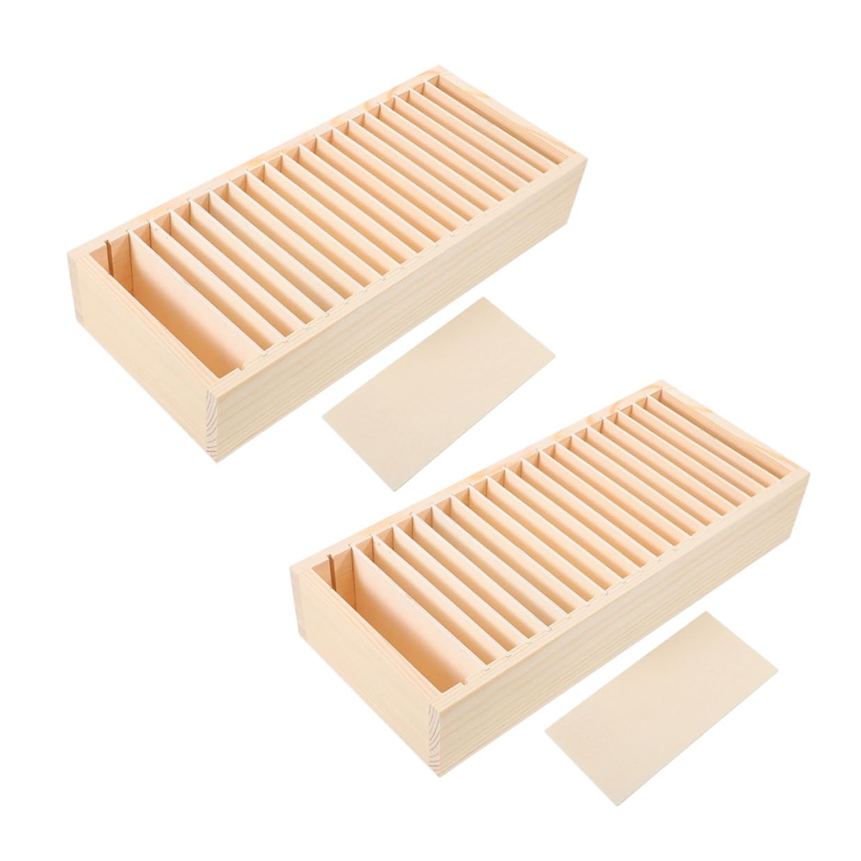 Cabilock 2 pezzi Scatola in Legno Porta Biglietti da Visita con Scomparti Multipli Rimovibili Organizer da Scrivania per Carte da Visita Biglietti di Auguri e Gioielli per Ufficio e Casa