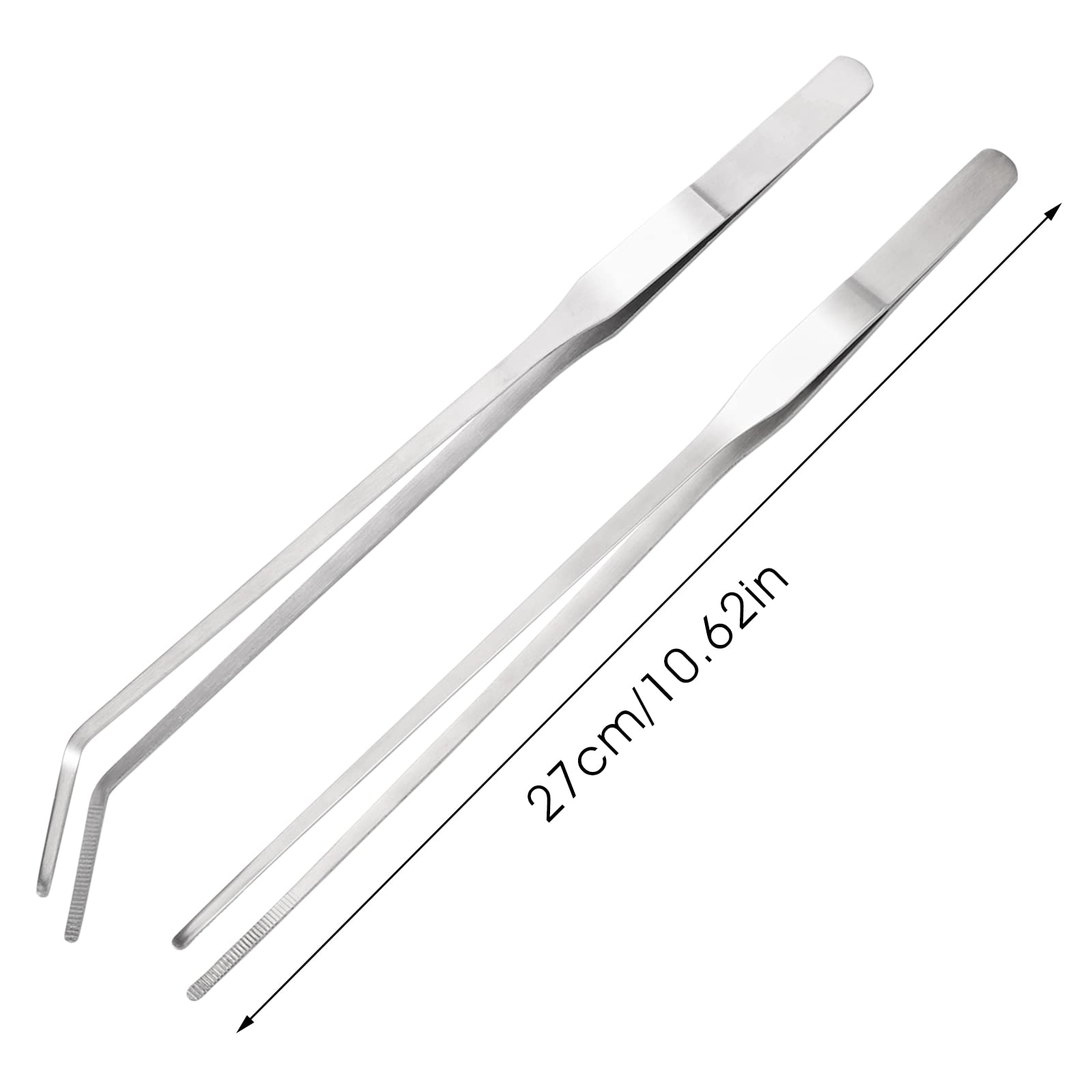 cobee Set di pinzette per acquari con sacchetto di flanella, 2 pinzette dritte e curve in acciaio inossidabile Acquario Terrario Aquascape per piante da acquario Strumenti di Aquascape(27cm)