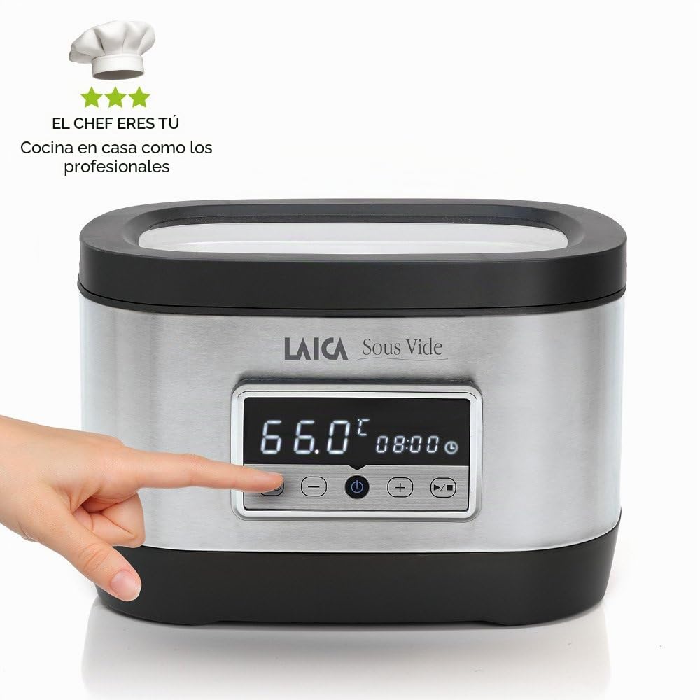 Horno de agua para la cocción Sous Vide (a baja temperatiura) Laica SVC200 en acero inoxidable, incluye rejilla y bolsas de vacío.