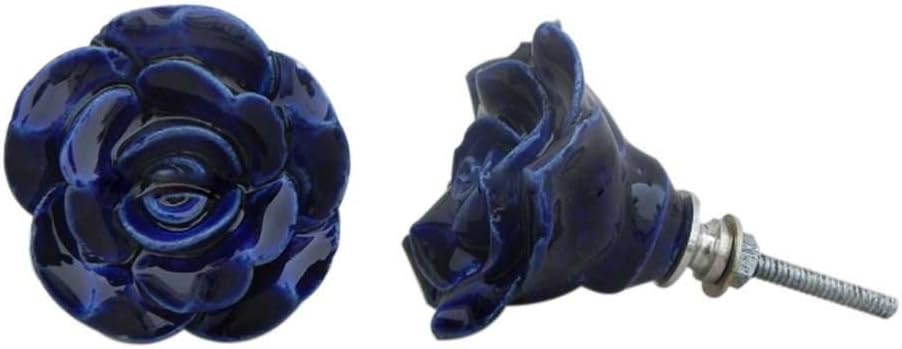 IndianShelf 6 Piece Exquisite Rose Ceramic Blue Classic Cabinet Handles Dresser Pulls Drawer Knobs Vintage Decorative Look