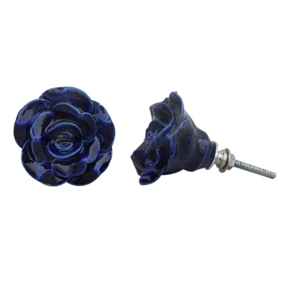 Indian-Shelf 8 Packs Blue Rose Ceramic Drawer Knobs for Kitchen Cabinet Knobs Door Decorative Dresser Pulls Luxury Room Décor