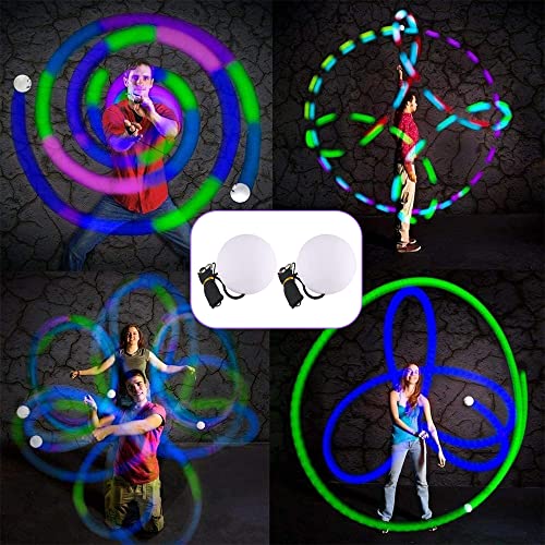 Anyingkai LED Poi Bälle,Led Glow Poi Kugeln,2 PCS Led Glow Poi Balls,Jonglierbälle Leuchtend,Poi Kinder Set,POI Jonglierbälle,Poi Bälle Kinder,POI Spielzeug,Leucht Pois