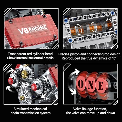 HXBIU Mini V8 Engine Model Kit that Works - 478-Piece Mini Combustion Engine Building Set, Realistic Turbo Simulation, Pre-Sorted Parts, STEM Hobby Model for Adults & Kids Ages 14+ - Image 9