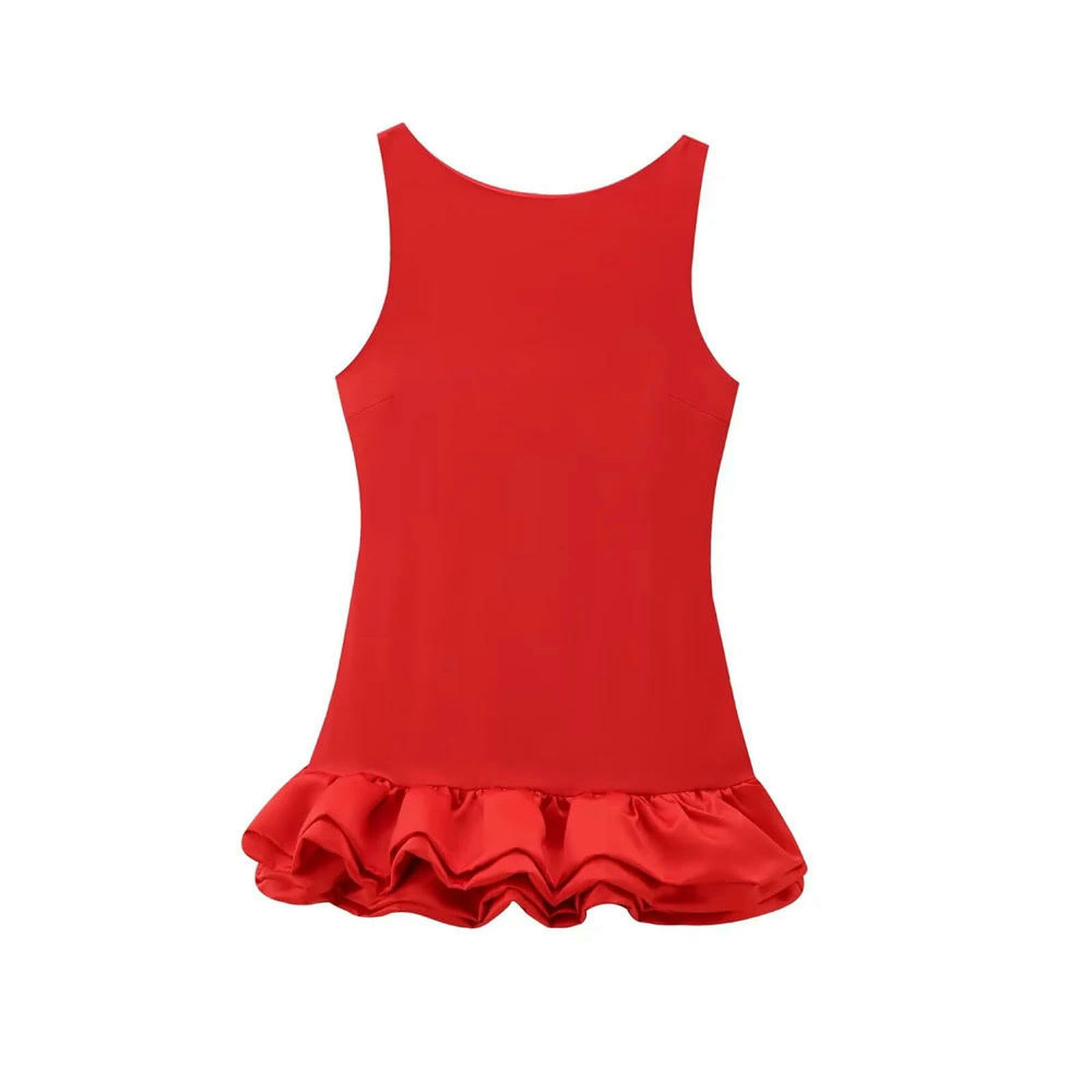 Vestito Donna Mini Abito Voluminoso di Patchwork da Donna, Scollo, Senza Schienale con Cerniera, Abiti Femminili, Moda Sexy-Blu-XS