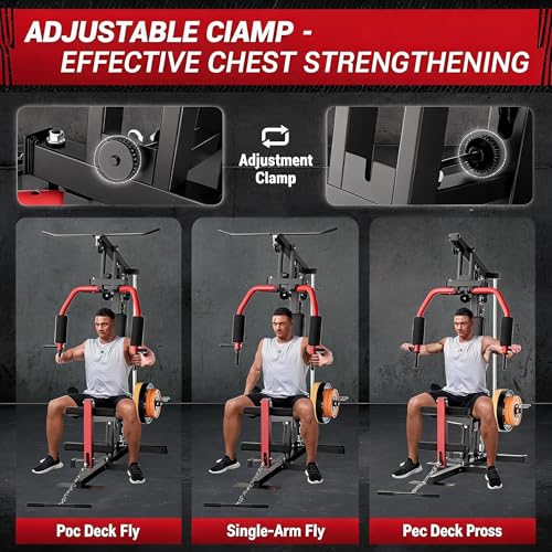 5-in-1 Multifunctional Home Gym Equipment, Full Body Training Machine with LAT Pulldown, Chest Press, Leg Extension, Seated Row,300LB Weight Capacity, Fits 1&2 Inch Weight Plates (Not Included) - Image 4