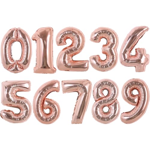 Image of TONIFUL 16 Inch 10 Pcs Fat Rose Gold 0-9 Birthday Number Balloons