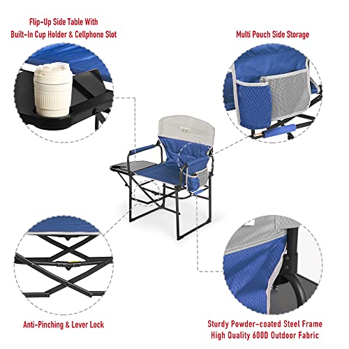 Sunnyfeel Oversized Camping Directors Chair, Portable Folding Lawn Chairs For Adults Heavy Duty With Side Table,Pocket For Beach, Fishing,Picnic,Concert Outdoor, Foldable Camp Chairs (Blue Grey) #TOP4