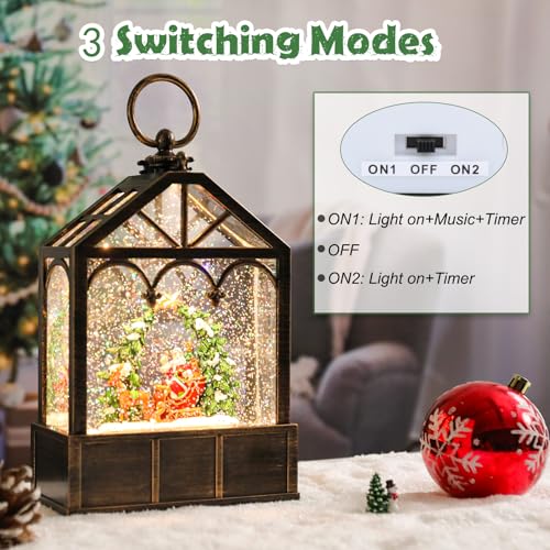 Afirst Globos de Neve de Natal Lanterna Musical Globo de Neve Papai Noel Rena Trenó Água Globo de Ne