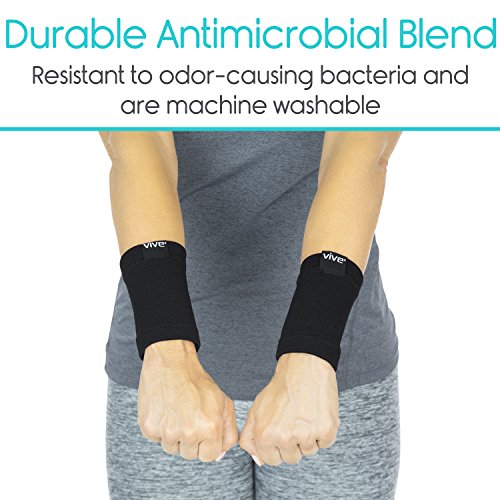 Vive Wrist Compression Sleeves for Women & Men (Pair) - Elastic Support Wristband for Pain Relief & Circulation - Wrist Support for Carpal Tunnel, Arthritis, Tendonitis - Great for Sports Injury - Thumbnail 4