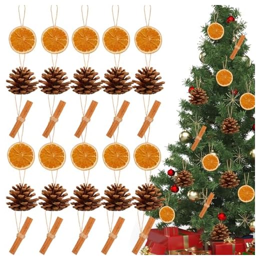 30 Pcs Christmas Tree Decorations Natural Pine Cones Rustic Ornaments Bulk Dried Orange Slices Cinnamon Sticks DIY Handmade Crafts for Fireplace Wall Home Decoration Holiday Party Supplies