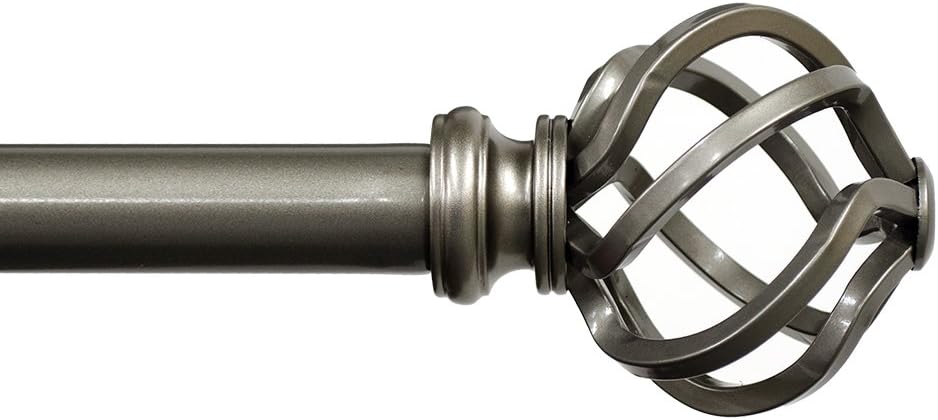 Lumino Prima Cage Single Curtain Rod Set, 1” Diameter (With Multiple Color Options), Curtain Rod, Drapery Rod, Decorative Rod, Decor, Pewter, 42-120“ Width