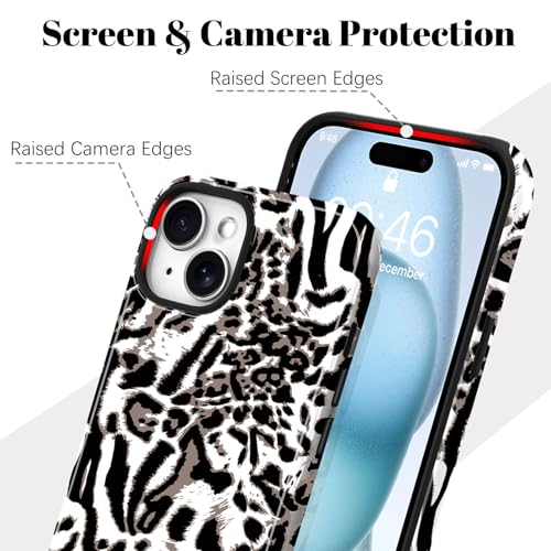 Image of Magnetic for iPhone 15 Case for Women Men, White Leopard | Cute Cheetah Pattern Design [Compatible with MagSafe] 2-Layer Hybrid Shockproof Glossy Protective Cover