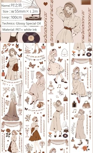 Image of New Popular PET Tape Modern Girls Collage Glossy Washi Tape for Decoration Small Fresh Flower Materials (90718)