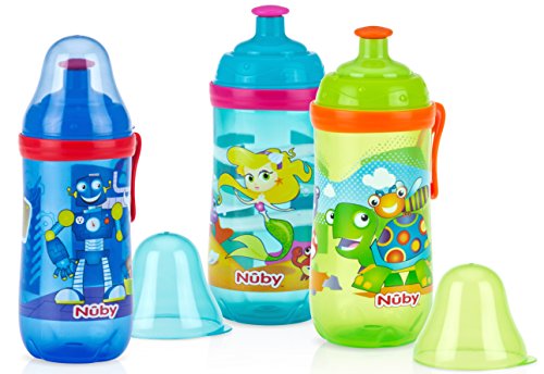Nuby 2-Pack Pop-Up Sipper Cup with Spout and Cover, 12 Ounce, Colors May Vary