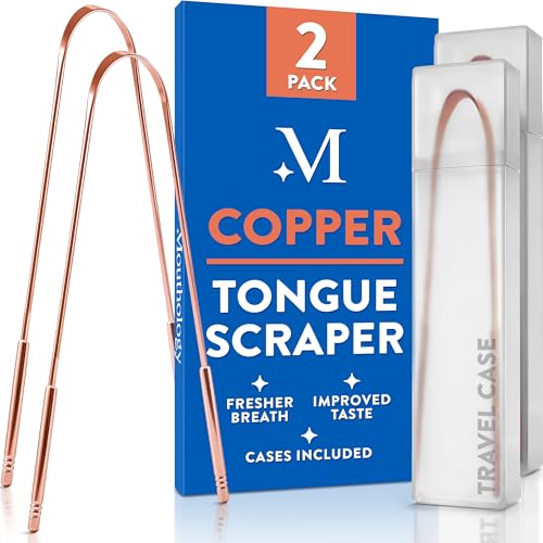 Mouthology Copper Tongue Scraper for Adults (2 Pack) Reduce Bad Breath Metal Tongue Scraper Tongue Cleaner Tongue Scraper Tongue Scrubber Tongue Cleaner for Adults Tongue Scraper Reusable